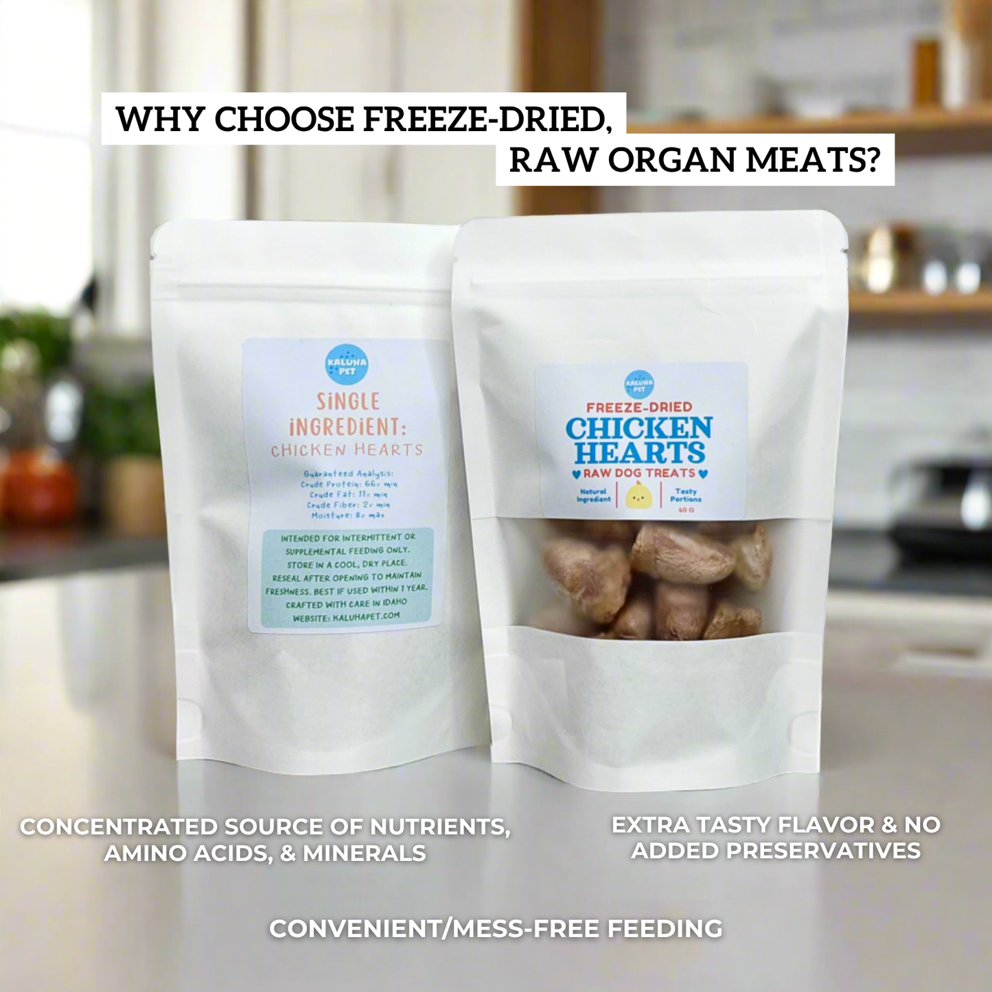 Freeze-Dried Raw Chicken Hearts | Single Ingredient, Natural Dog Treat
