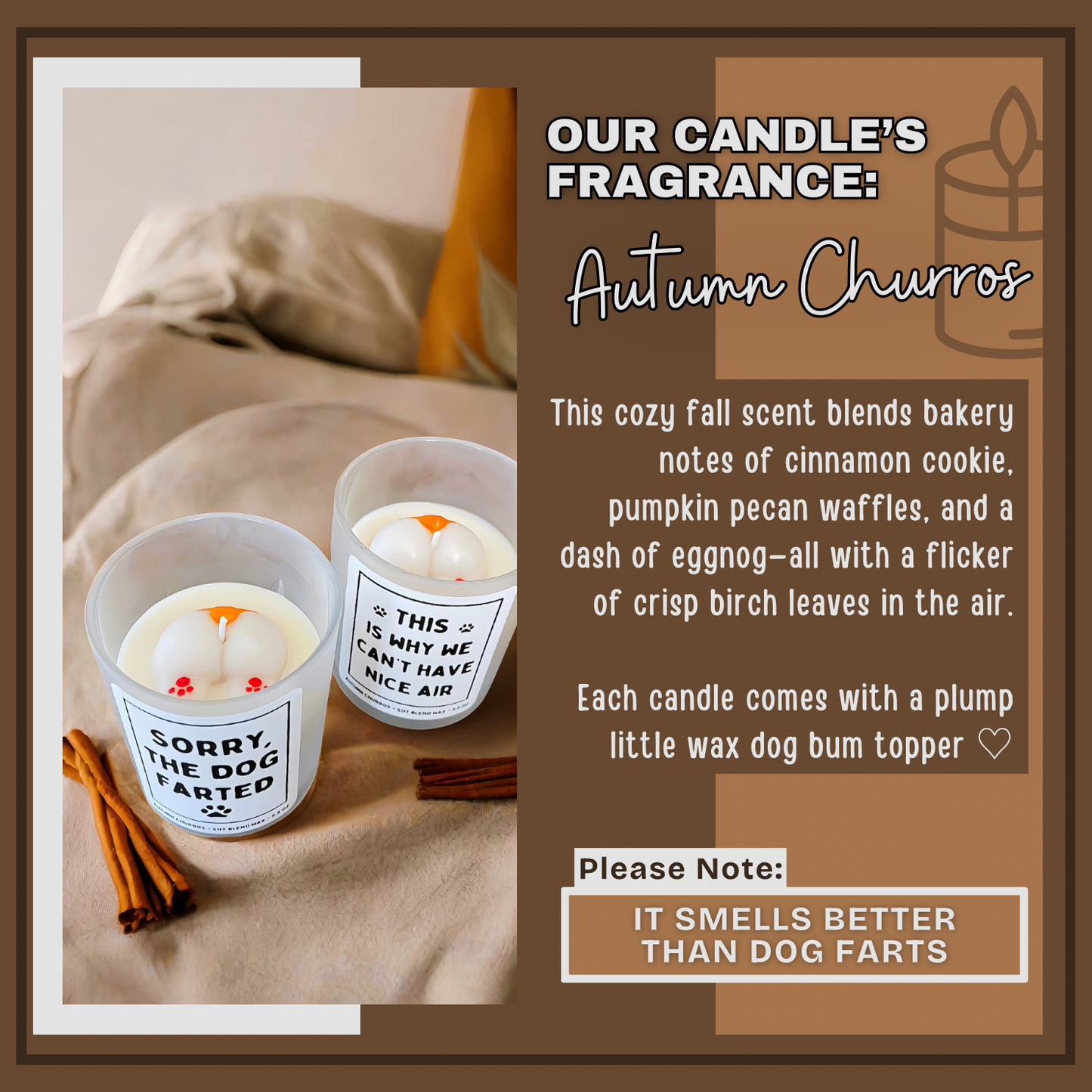 Light Me When the Dog Farts Novelty Candle – Autumn Churro Scent, Funny Soy Wax Blend Dog Butt Topper