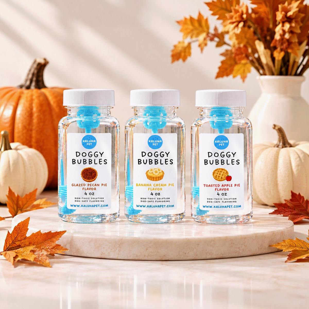 Autumn Pie Dog Bubbles Trio | Banana Cream Pie, Glazed Pecan Pie, Toasted Apple Pie | Harvest Collection