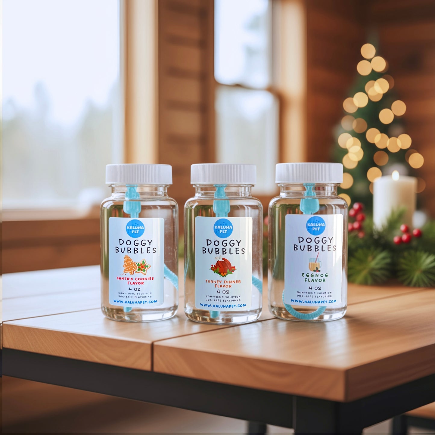 Christmas Dog Bubble Trio: Turkey Dinner, Santa’s Cookies, Eggnog Flavors