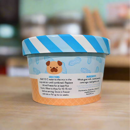 Showing the back of a dog ice cream mix, including directions and ingredients.